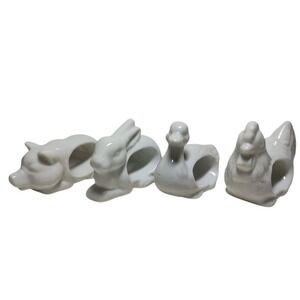 Vintage Animal Napkin Rings‎ White Porcelain Japan Duck Chicken Rabbit Pig Set